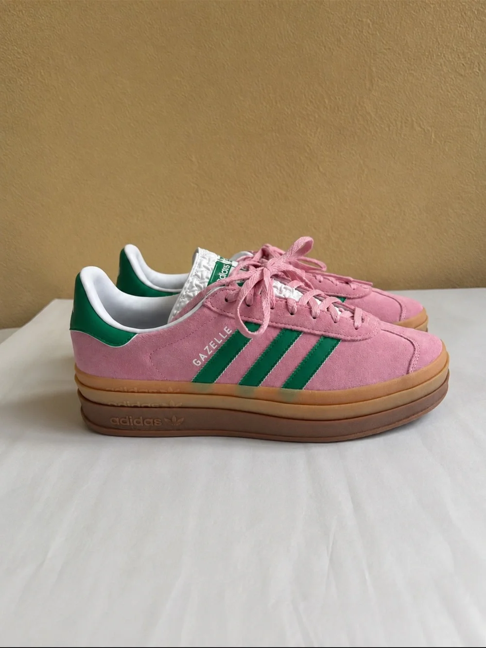 Adidas Gazelle Bold True Pink Green Platform Sneakers Women’s Size 10 EUC!